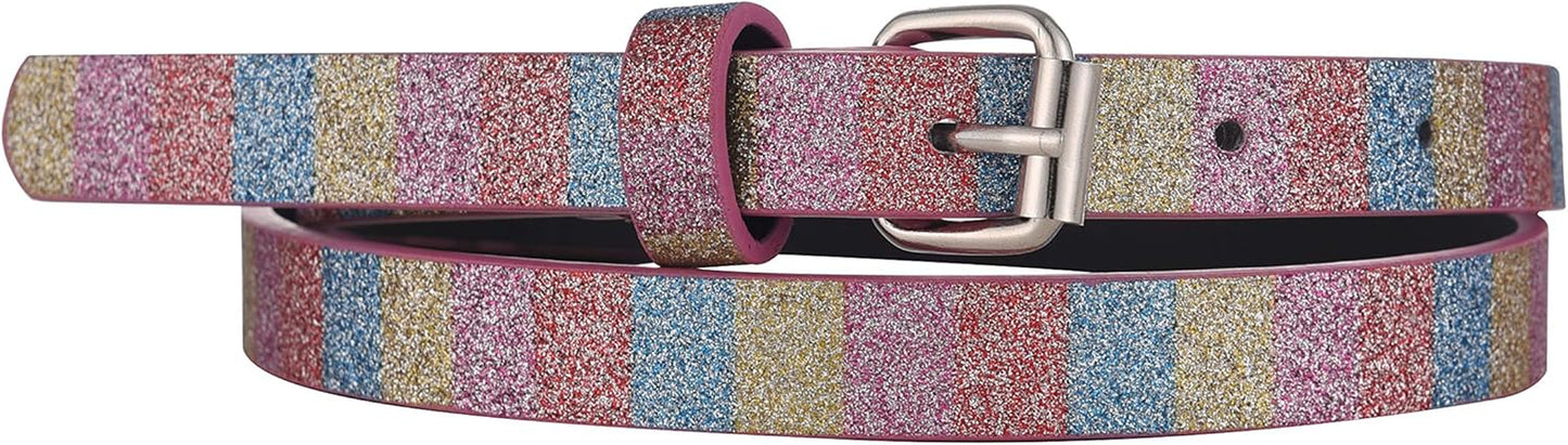 3 Pack Belts for Girls Rainbow Black Silver