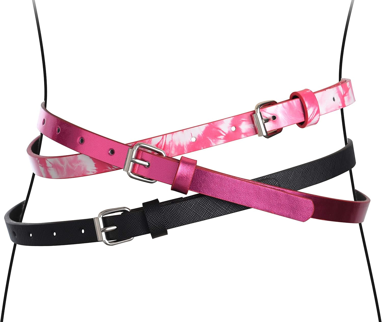 3 Pack Belts for Girls Rainbow Black Silver