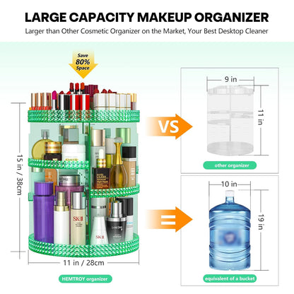 360 Degree Rotating Makeup Organizer, Extra Large Capacity Organizador De Maquillaje, Removable DIY 7 Layers Cosmetics Organizer, Acrylic Perfume Organizer for Vanity Countertop (Green)