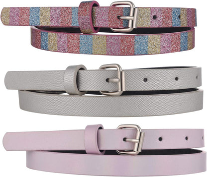 3 Pack Belts for Girls Rainbow Black Silver