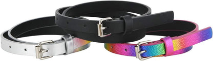 3 Pack Belts for Girls Rainbow Black Silver