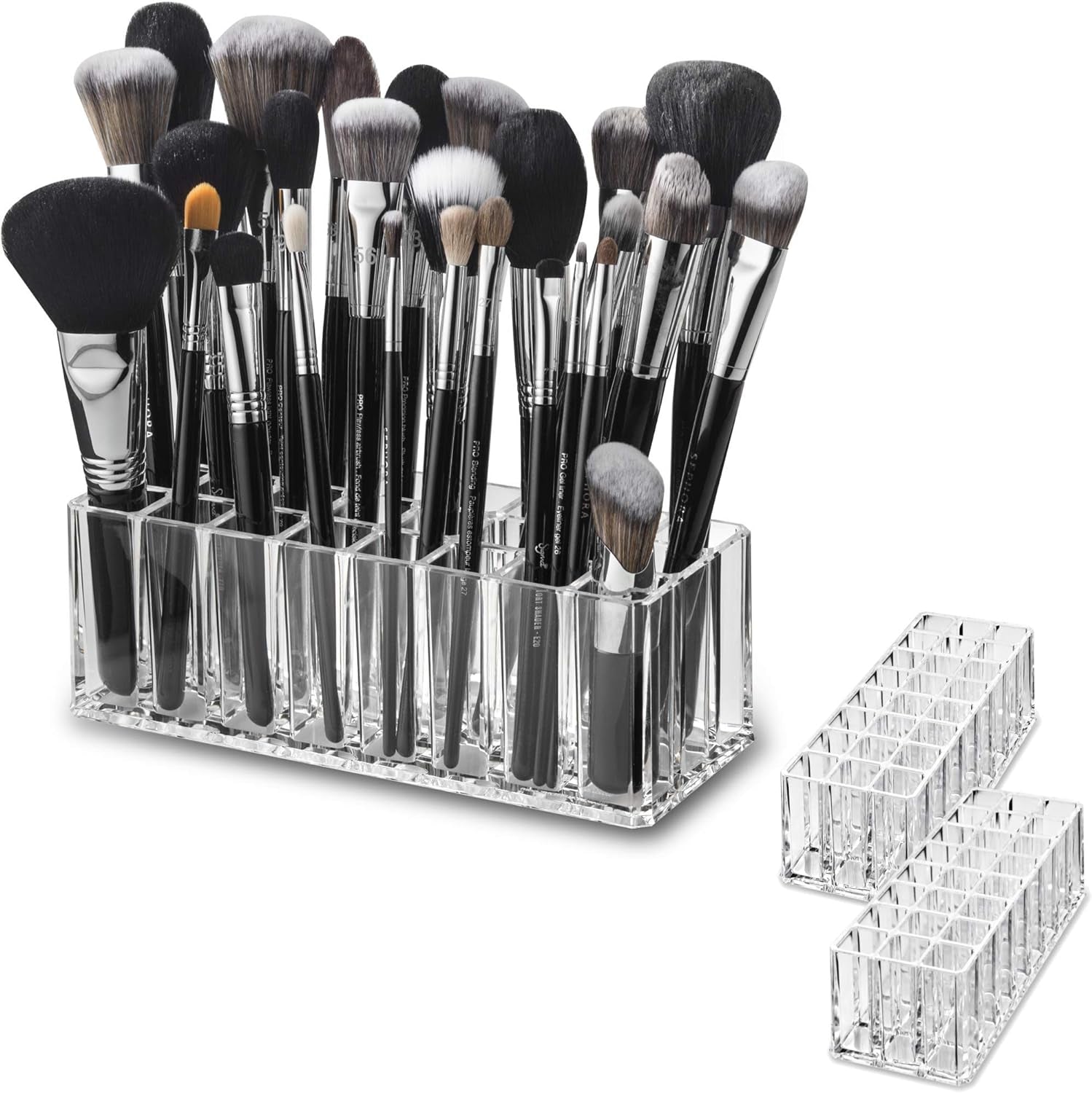 Byalegory Acrylic Makeup Beauty Brush Organizer | 24 Space Cosmetic Storage (CLEAR)