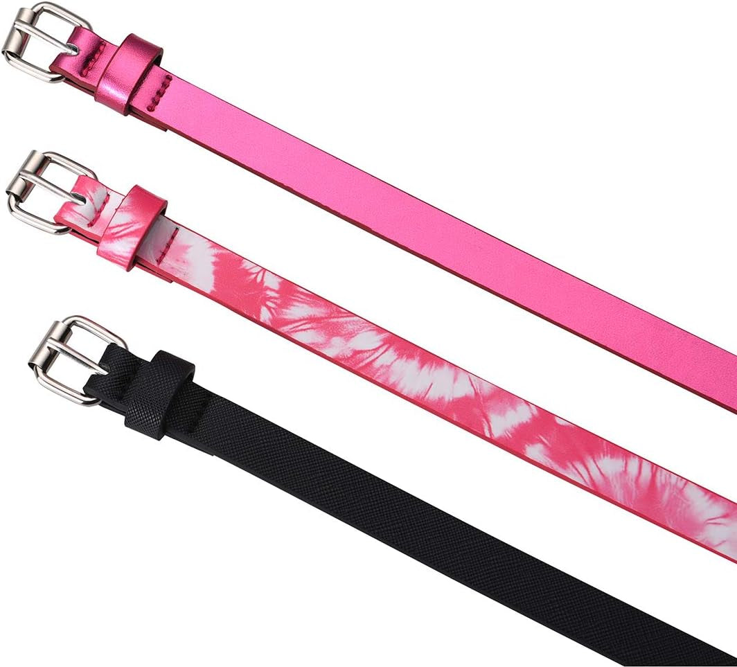 3 Pack Belts for Girls Rainbow Black Silver