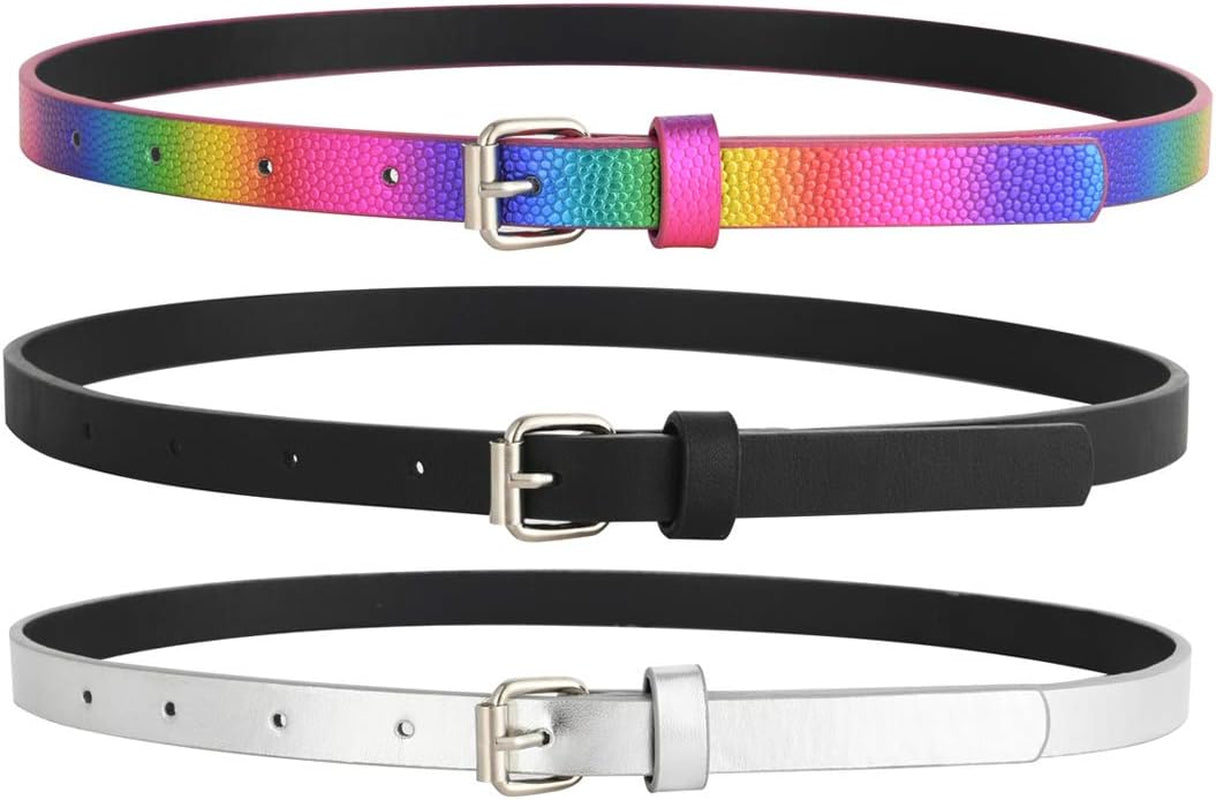 3 Pack Belts for Girls Rainbow Black Silver