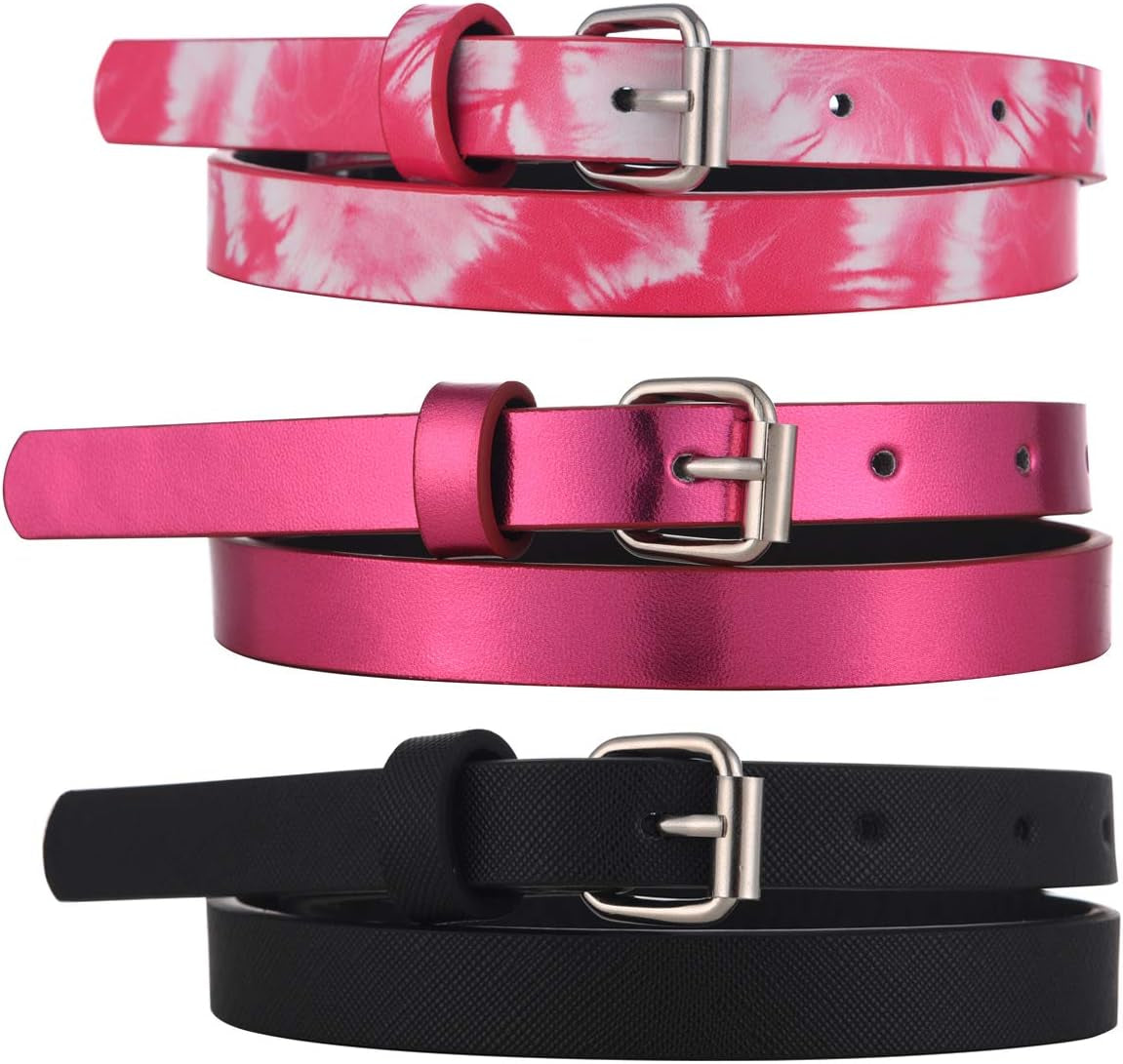 3 Pack Belts for Girls Rainbow Black Silver