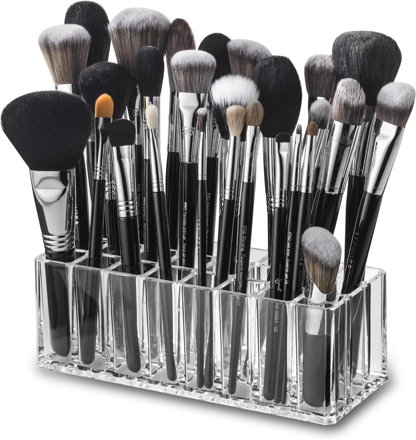 Byalegory Acrylic Makeup Beauty Brush Organizer | 24 Space Cosmetic Storage (CLEAR)