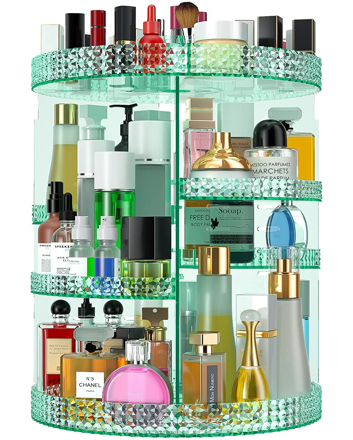 360 Degree Rotating Makeup Organizer, Extra Large Capacity Organizador De Maquillaje, Removable DIY 7 Layers Cosmetics Organizer, Acrylic Perfume Organizer for Vanity Countertop (Green)