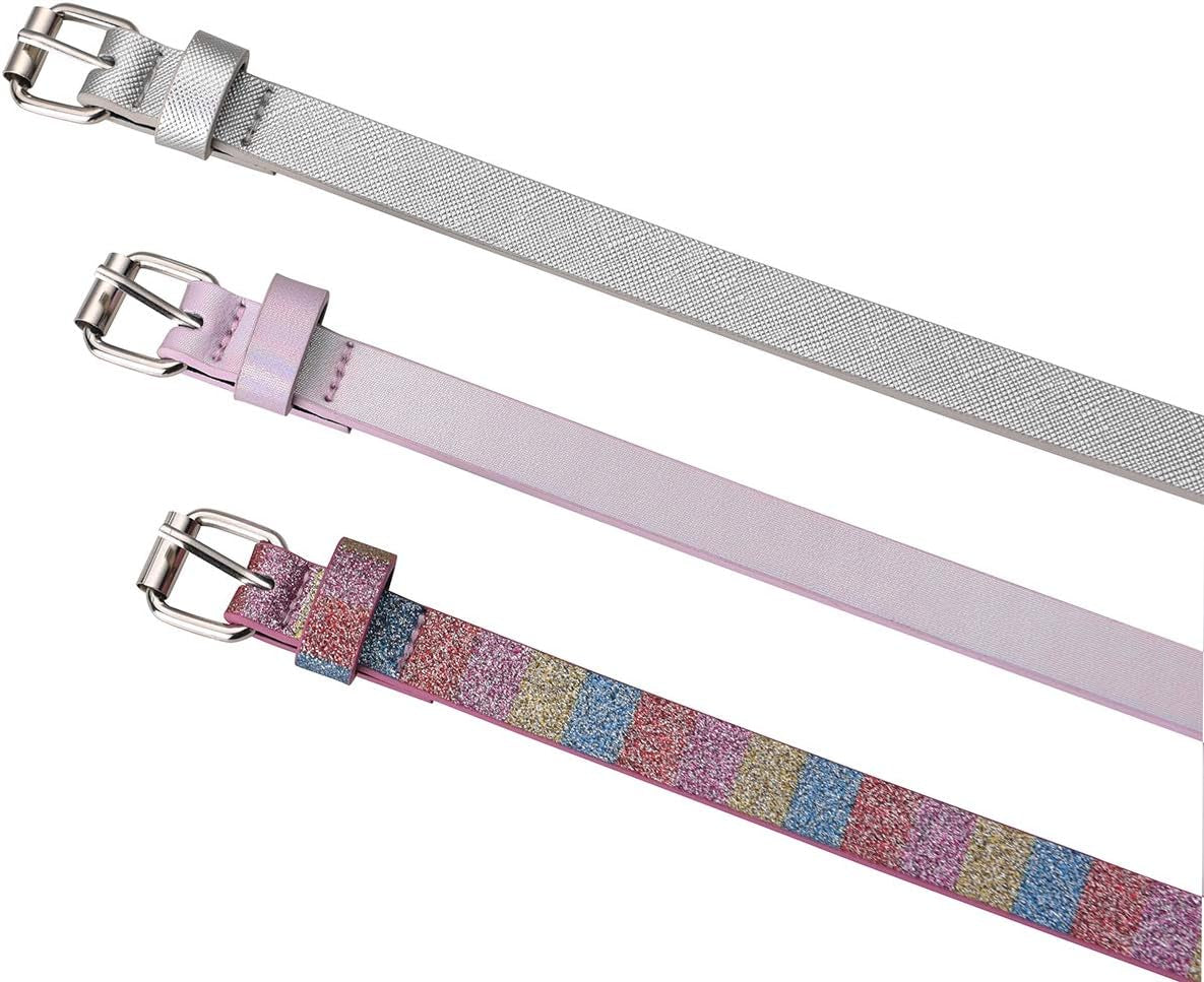 3 Pack Belts for Girls Rainbow Black Silver