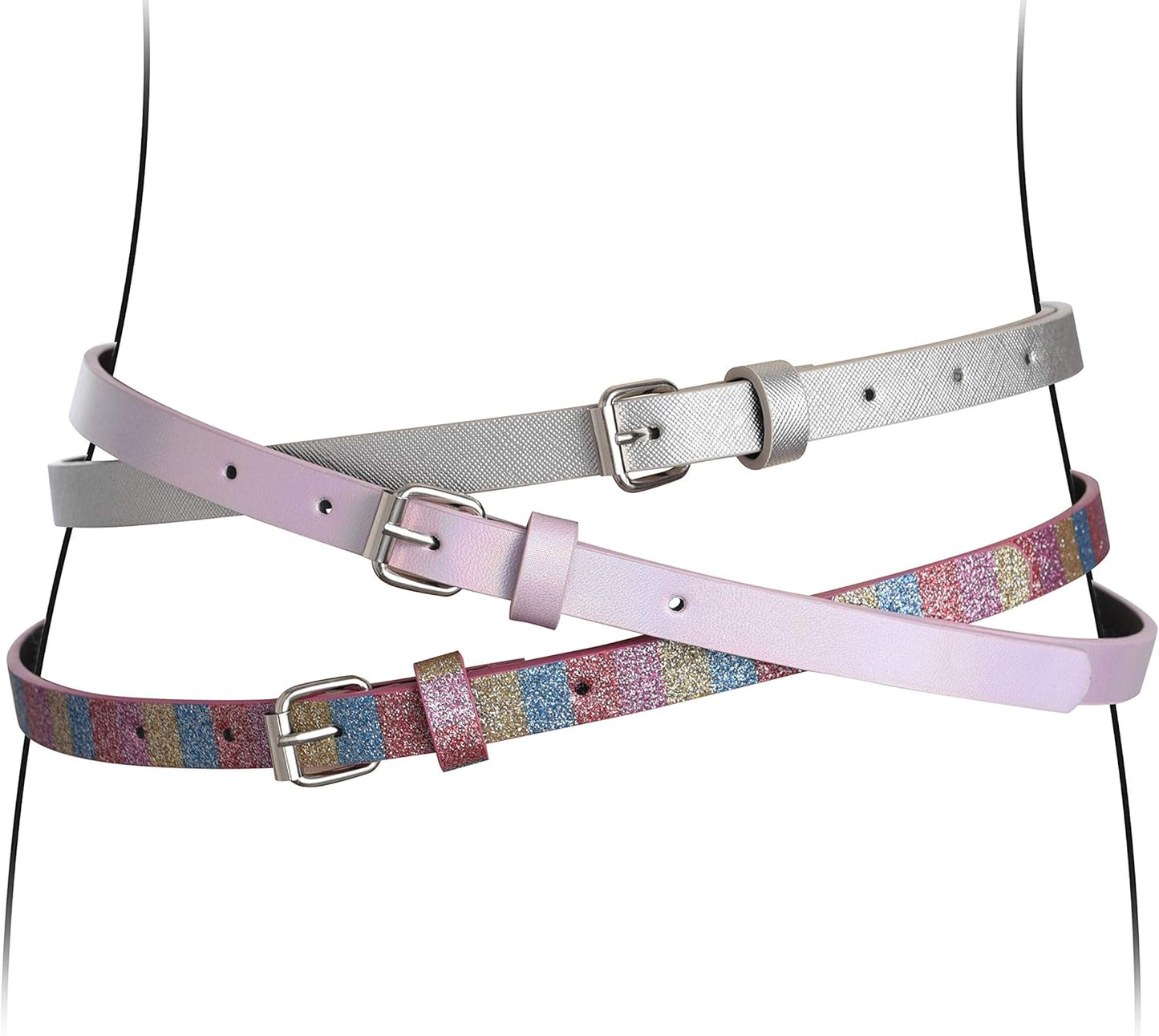 3 Pack Belts for Girls Rainbow Black Silver